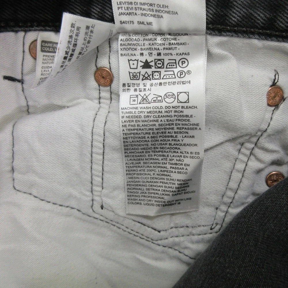 Levis 501 Mens 33x26 Black Jeans Button Fly Raw Hem Cropped